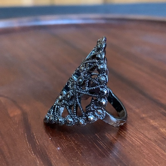 Black ring with black stones size 7 - Picture 2 of 6